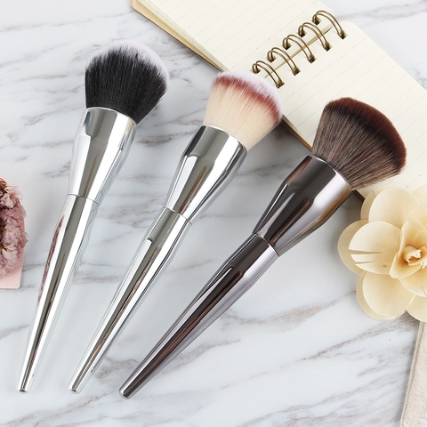 Large Powder Brush Soft Synthetic Fiber Bristles Professional Face Makeup Blush Setting Tool With Plastic Pointed Handle