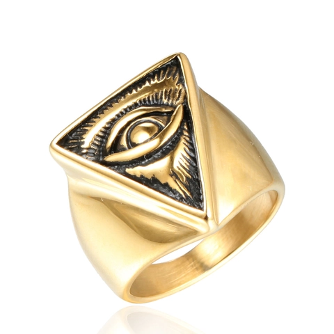 Anillo Ojo De La Providencia Acero De Titanio Triángulo Ojo Que Todo Lo Ve Vintage Punk Gótico Hip Hop Joyería Para Hombre