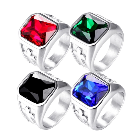 Anillo De Sello Para Hombre Acero Inoxidable Gema Cuadrada Patrón De Cruz Vintage Estilo Punk Rétro Joyas