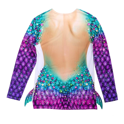 Camiseta De Manga Larga Con Estampado De Sirena Disfraz De Cosplay Concha Perla Artificial Escama Cuello Redondo Elástica Fiesta Halloween