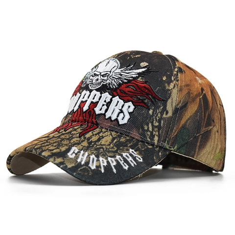 Cappellino Da Baseball Camouflage Ricamo Teschio Ali Fiamma Acrilico Cotone Regolabile Punk Biker Cappello Outdoor