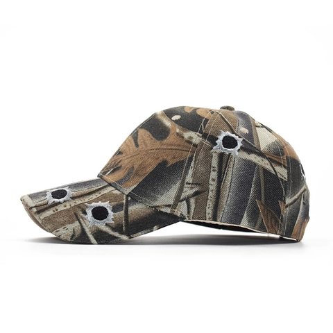 Cappello Da Baseball Mimetico Cotone Motivo Foglia Foresta Tattico All Aperto Ricamo Foro Di Proiettile Stile Distressed