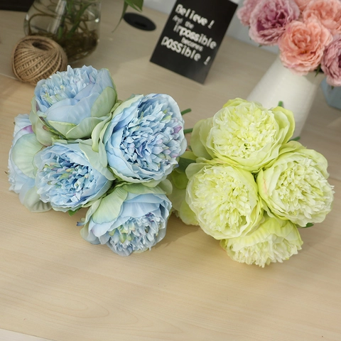 Artificial Peony Flowers Bouquet Satin Realistic Fake Floral For Home Wedding Party Decor Table Arrangement