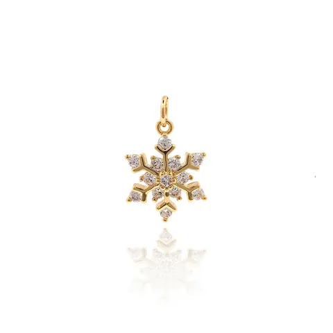 Pendentif Flocon De Neige Cuivre Plaqué Or Micro Pavé Zircon Accessoire De Fabrication De Bijoux DIY Pour Collier Bracelet