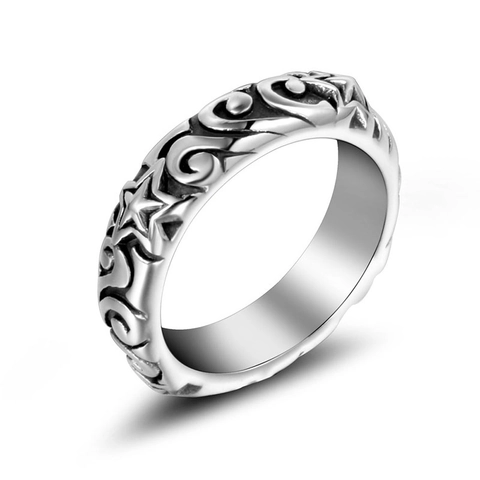 Vintage Roestvrijstalen Ring Voor Mannen Vrouwen Gegraveerde Pentagram Sterren Patroon Gepolijst Retro Punk Stijl Sieraden