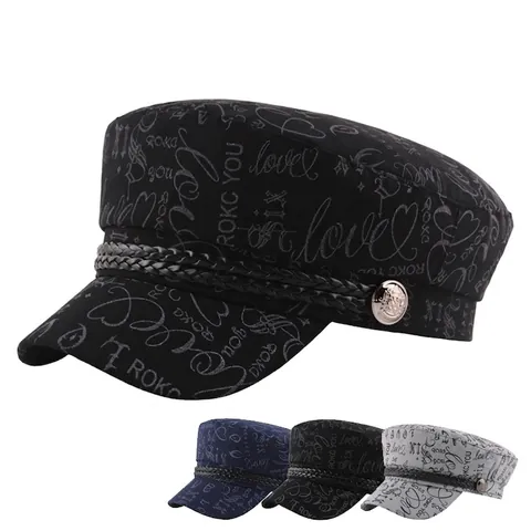 Cappello Da Marinaio Retrò Con Stampa Graffiti E Corda Intrecciata Misto Cotone Motivo Lettere Newsboy Cap