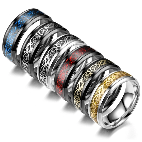 Bague Dragon Celtique en Acier Inoxydable pour Hommes Femmes Mode Rétro Punk Bijoux Motif Incrusté Bague Cadeau