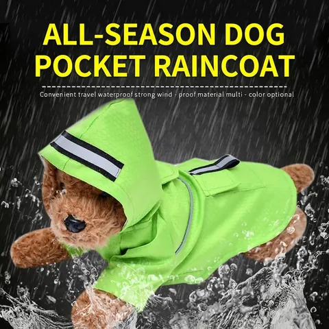 Pet Raincoat Reflective Waterproof Jacket Hooded For Small Dogs Cats Polyester Fabric Mesh Lining Safety Outdoor