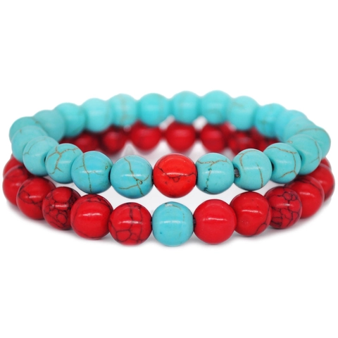 Beaded Bracelet Natural Stone Turquoise Elastic Cord Handmade Marble Texture Couple Jewelry Gift Unisex Minimalist Fashion