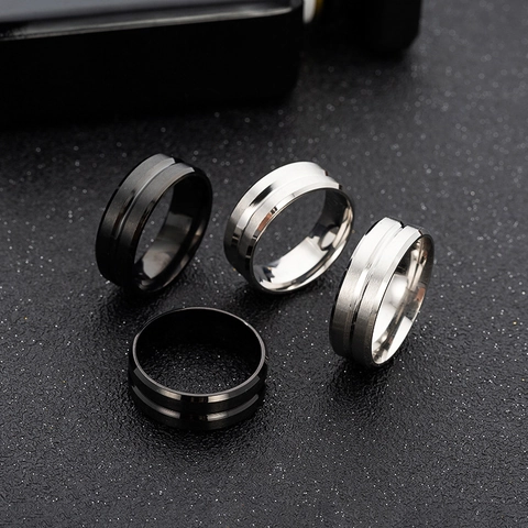 Herren Ring Edelstahl Mit Rille Gebürstet Matt Polierte Kanten Minimalistisch Schmuck