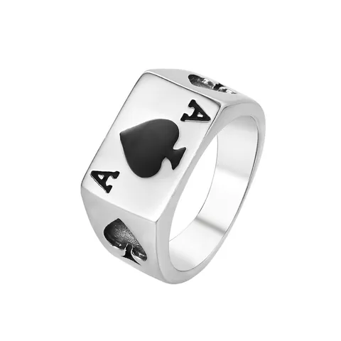 Anillo As De Picas De Acero Inoxidable Punk Carta De Póker Sello Cuadrado Joyería Vintage Para Hombres