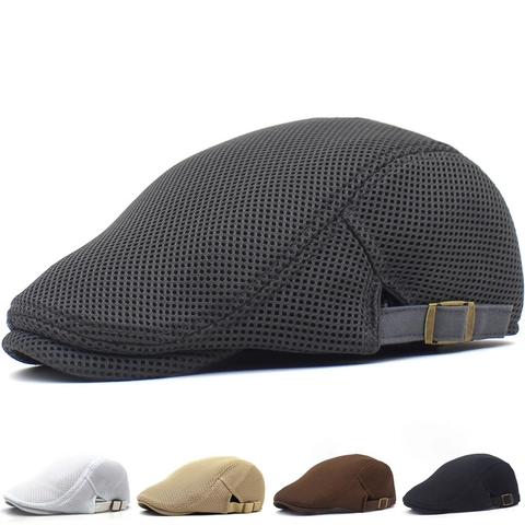 Men Summer Mesh Beret Breathable Flat Cap Outdoor Sunshade Newsboy Hat Solid Color Adjustable Retro Ivy Cap Travel Accessory