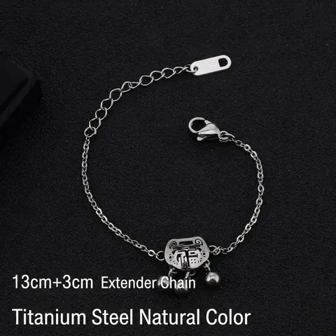 Kinder Edelstahl Armband Traditionell Chinesisch Langlebigkeitsschloss Anhänger Glocken Segen Schmuck Für Jungen Mädchen