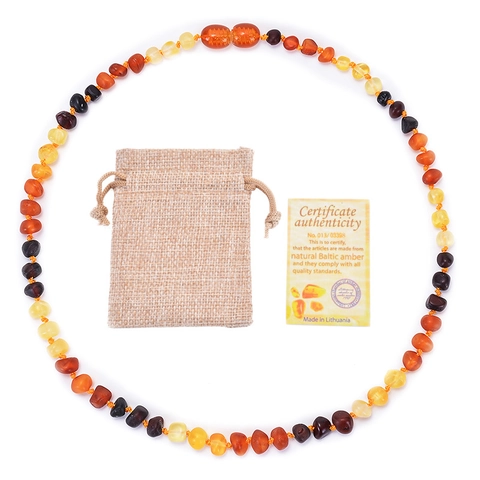 Natural Baltic Amber Teething Necklace Multi Color Round Beads Safety Knotted For Baby Infant Toddler