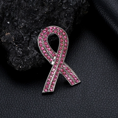 Borstkanker Bewustzijn Roze Lint Broche Legering Strass Emaille Liefdadigheid Badge Pin Voor Vrouwen Sieraden Cadeau Accessoire