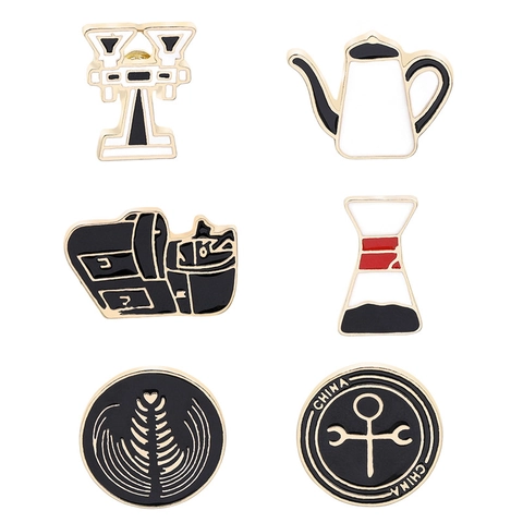 Retro Kaffee Serie Emaille Brosche Kaffeetasse Kanne Portafilter Maschinen Griff Lustige Metall Pin Für Täglichen Schmuck