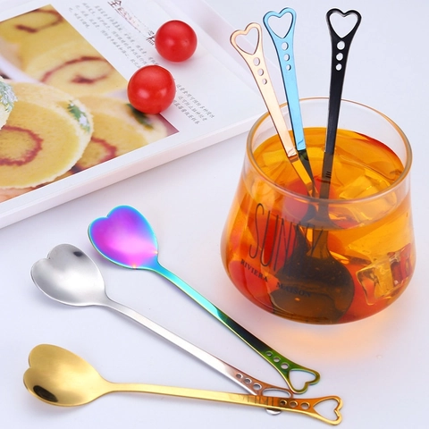 Heart Shaped Coffee Spoon Stainless Steel Long Handle Dessert Spoons Mirror Polished Stirring Stirrer For Tea Cake