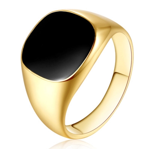 Alloy Zegelring Met Vierkant Zwart Emaille Oppervlak Retro Punk Geometrische Sieraden Voor Heren En Dames