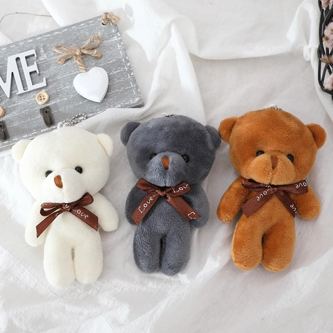 Mini Orsetto Di Peluche Portachiavi Morbido Peluche Corto Bambola Animale Con Fiocco Nastro Stampa Love Per Borsa Regalo Festa