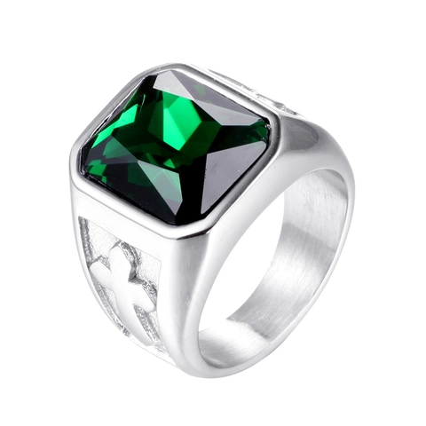 Anello In Acciaio Inossidabile Retrò Da Uomo Gotico Gemma Sintetica Rettangolare Rilievo Croce Anello Sigillo Gioielli Party