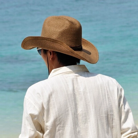 Western Cowboy Straw Hat Wide Brim Sun Protection Summer Beach Jazz Fedora With Adjustable Chin Strap For Men Women