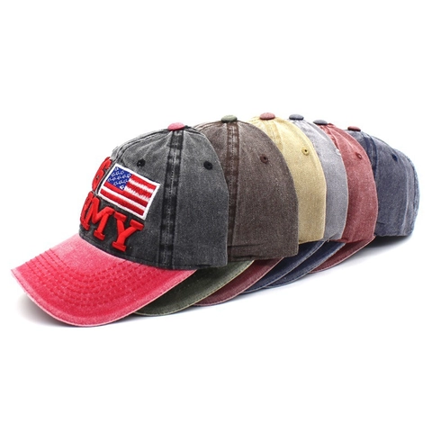 Retro Washed Baseball Cap With Military Style Letter Embroidery Distressed Cotton Canvas Contrast Color Sun Hat For Men Women