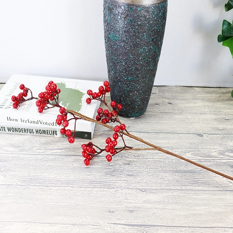 Kunstmatige Rode Bes Takken Schuim Fruit Stelen Voor Huis Decoratie Bruiloft Kerstmis Feest Bloemen Arrangement Lange Steel