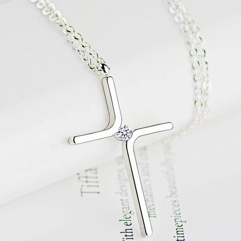Collana Con Pendente A Croce Minimalista Acciaio Inossidabile Zircone Incastonato Gioielli Geometrici Chic Per Donna