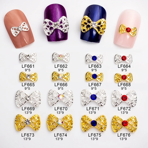 Alloy Hollow Out Bowknot Nail Art Charms With Sparkly Rhinestones For DIY Manicure Decoration Creative Design For Women