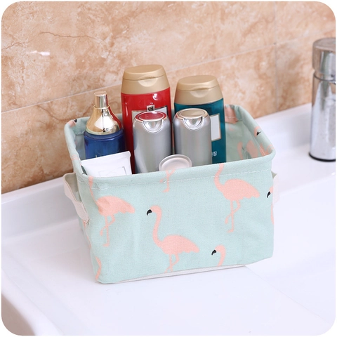 Fabric Storage Basket Cotton Linen Foldable Desktop Organizer Bin With Handles For Cosmetics Stationery Sundries