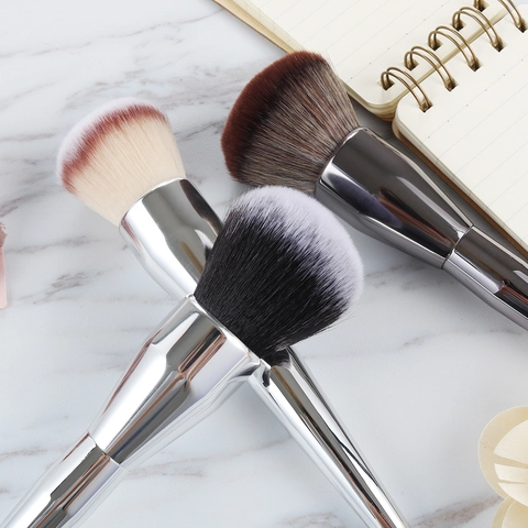 Large Powder Brush Soft Synthetic Fiber Bristles Professional Face Makeup Blush Setting Tool With Plastic Pointed Handle
