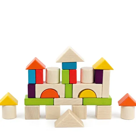 Blocchi Di Costruzioni In Legno Colorati Forme Geometriche In Faggio Giocattoli Educativi Con Scatola Per Bambini