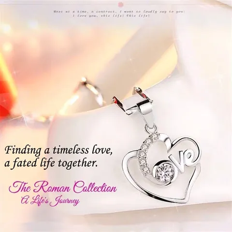 Elegant Copper Heart Pendant For Women Love Lettering Rhinestone Inlaid Silver Color Pendant Only Romantic Fashion Jewelry