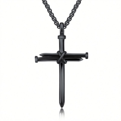 Cross Pendant Necklace Stainless Steel Nail Design Gothic Vintage Style Punk Jewelry For Men Women