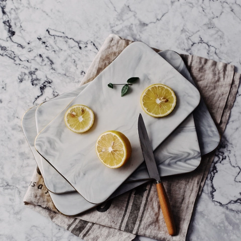 Scandinavisch Marmeren Textuur Keramisch Rechthoekig Serveerdienblad Voor Sushi Brood Dessert Gouden Rand Fotografie Rekwisieten