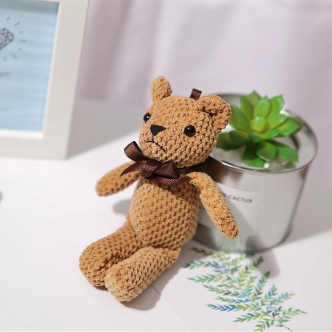 Crochet Teddy Bear Knitted Plush Toy Bag Pendant Ribbon Bow Soft Stuffed Animal Gift Decoration For Kids
