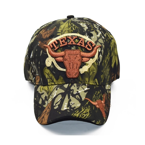 Texas Longhorn Embroidery Cotton Camouflage Baseball Cap Adjustable Distressed Outdoor Hat