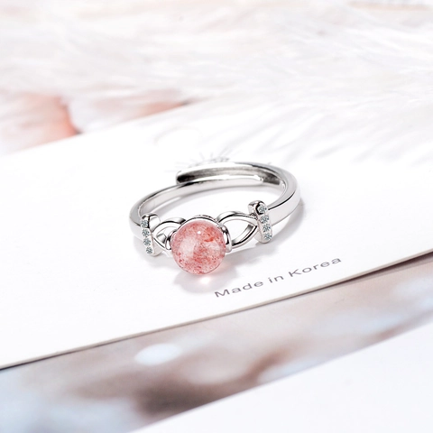 Verstellbarer Ring Mit Rosa Erdbeerquarz Rundperle Mit Zirkonia Offener Fingerring Für Damen