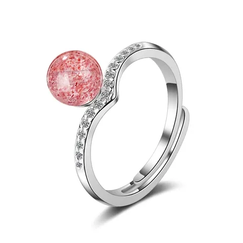 Erdbeerquarz Ring Zirkon Welle Verstellbar Offene Schleife Romantisch Schmuck Für Damen