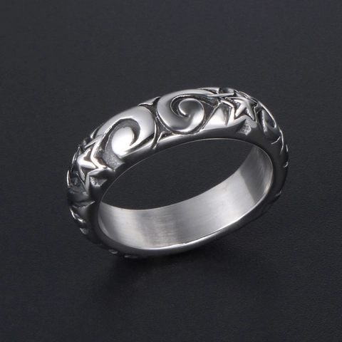 Vintage Roestvrijstalen Ring Voor Mannen Vrouwen Gegraveerde Pentagram Sterren Patroon Gepolijst Retro Punk Stijl Sieraden