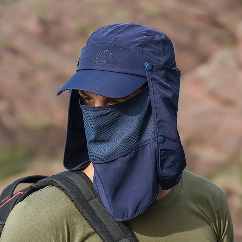 Outdoor Sun Protection Hat With Removable Face Mask Neck Flap Quick Dry Breathable Fishing Hiking Baseball Cap