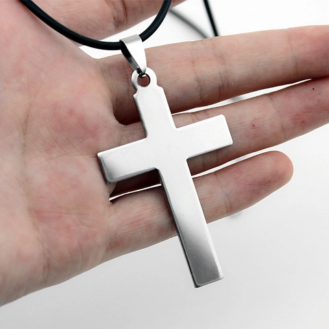 Collar Con Colgante De Cruz Acero Inoxidable Plateado Joyería Religiosa Gótica Punk Para Hombre Mujer Unisex Con Cordón Negro