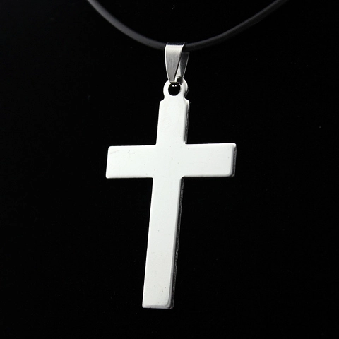Collar Con Colgante De Cruz Acero Inoxidable Plateado Joyería Religiosa Gótica Punk Para Hombre Mujer Unisex Con Cordón Negro
