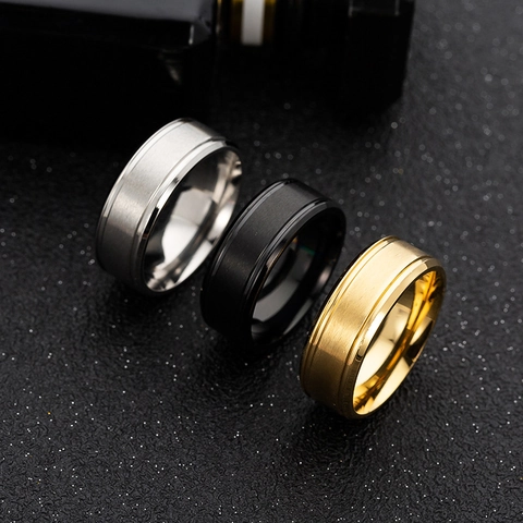 Minimalistischer Edelstahlring Für Herren Gebürstetes Mattes Finish Stufenkante Gold Silber Schwarz Modering Schmuck Geschenk