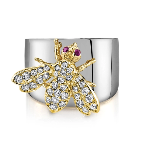 Anillo Abeja Bicolor Cobre Circonita Banda Ancha Motivo Animal Joyas De Moda Para Mujeres