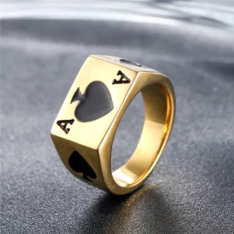 Anillo As De Picas De Acero Inoxidable Punk Carta De Póker Sello Cuadrado Joyería Vintage Para Hombres