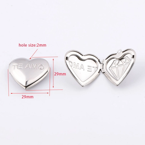 Colgante De Relicario De Corazón Acero Inoxidable 316L Grabado Te Amo Marco De Fotos Abrible Pulido Espejo DIY