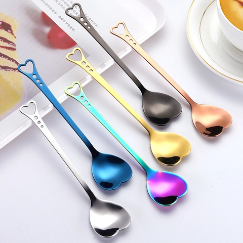 Heart Shaped Coffee Spoon Stainless Steel Long Handle Dessert Spoons Mirror Polished Stirring Stirrer For Tea Cake