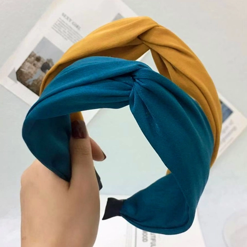 Women Fabric Headband Cross Knot Wide Brim Solid Color Hair Hoop Korean Style Face Washing Daily Hair Accessory