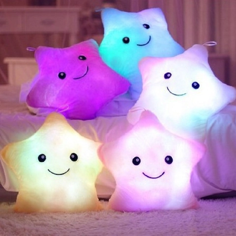 Glowing Star Plush Pillow LED Light Up Soft Stuffed Cushion Night Light For Home Decor And Kids Gift Cute Smiley Face